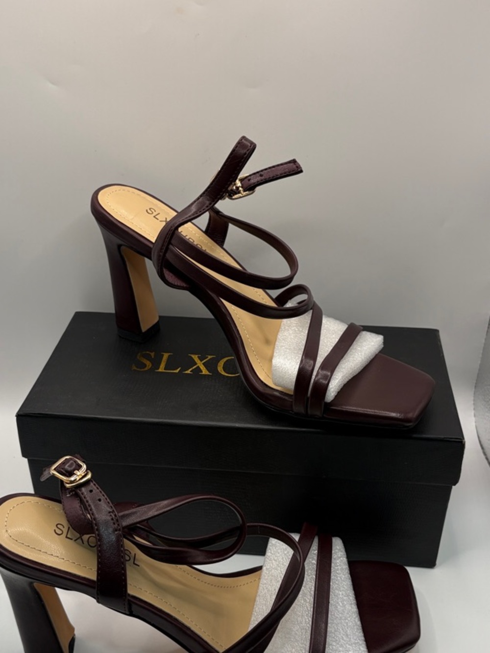 Strappy Block Heel Sandals in Deep Burgundy